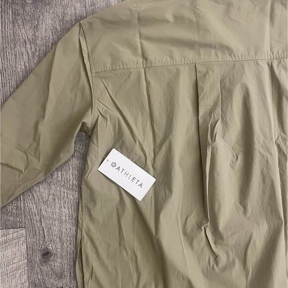 Athleta Midday Relaxed Poplin Shirt Button Up Long Sleeve Green Medium - Picture 8 of 8